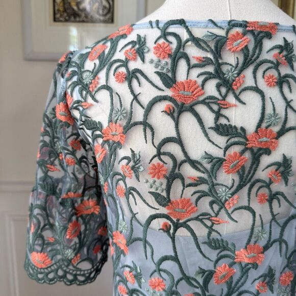 Anthropologie Moulinette Soeurs Floral Embroidered Mesh Tunic Sky $130 XS - Picture 5 of 8